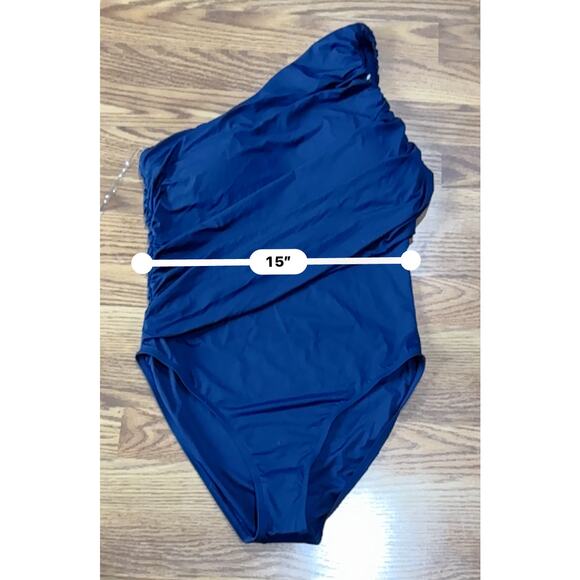 LA BLANCA  Island Goddess Shirred One Shoulder One Piece - Indigo size 16 - Picture 4 of 11